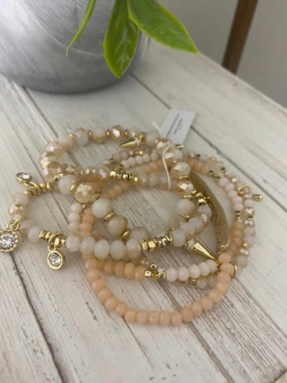Park Lane Creme Layer Creamy White Glass Bead Strands Bracelet